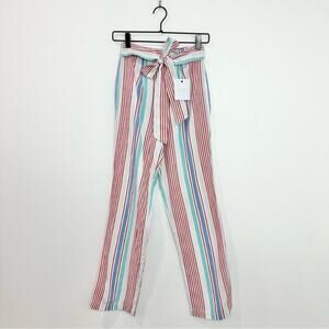 L’Academie Red White Stripe Pant Tie Waist Size XXS